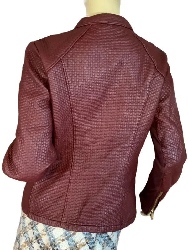 Calvin Klein Burgundy Textured Faux Leather Jacket (M) - Image 4