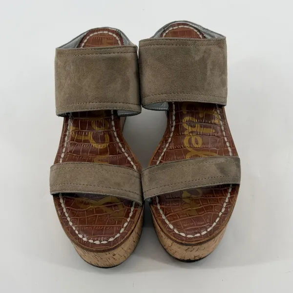 Sam Edelman Dali Taupe Suede Cork Platform Wedge Sandals‎ Womens 8.5M - Image 2