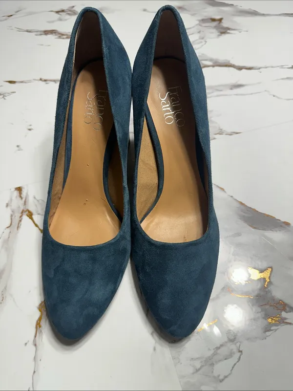 Franco Sarto Blue Suede Block Heel Pumps - Image 14