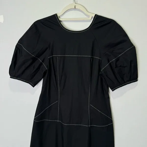 NWT‎ Madewell Puff-Sleeve Drop-Waist Midi Dress Lightweight Cotton Black NQ890 - Image 6
