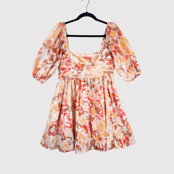 Abercrombie Fitch Mini Dress Beige Emerson Poplin Puffed Boho Medium Petite - Image 2