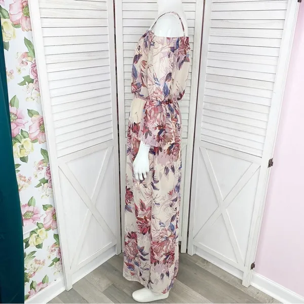 As You Wish Floral Off The Shoulder‎ Flared Sleeve Maxi Dress Small - Image 4