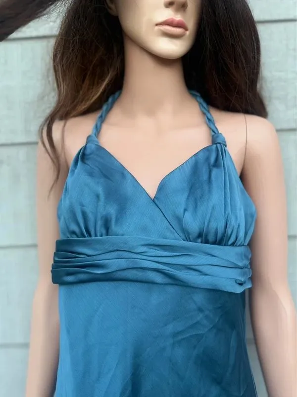 Women’s Davids bridal blue satin halter y2k dress size 2 - Image 3