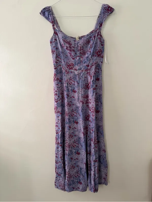 Reformation Bryson Dress Midi Length in Morning Dew Purple Floral Size 4 Viscose - Image 3