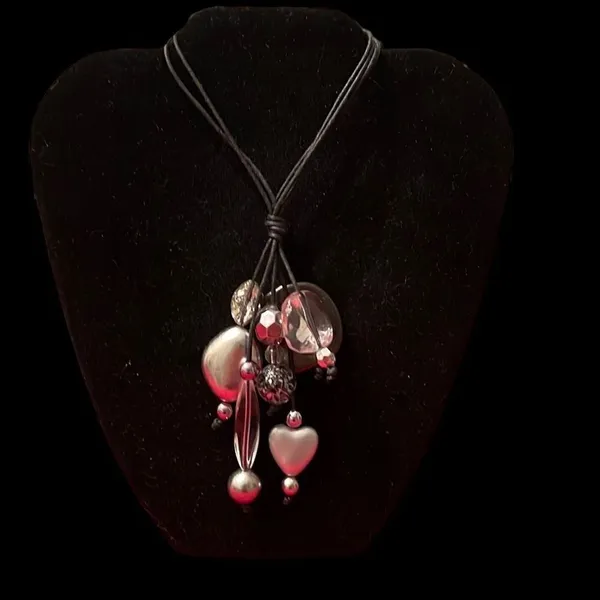 Silver & clear beads on a long multi cord necklace cute stylish versatile GUC - Image 2