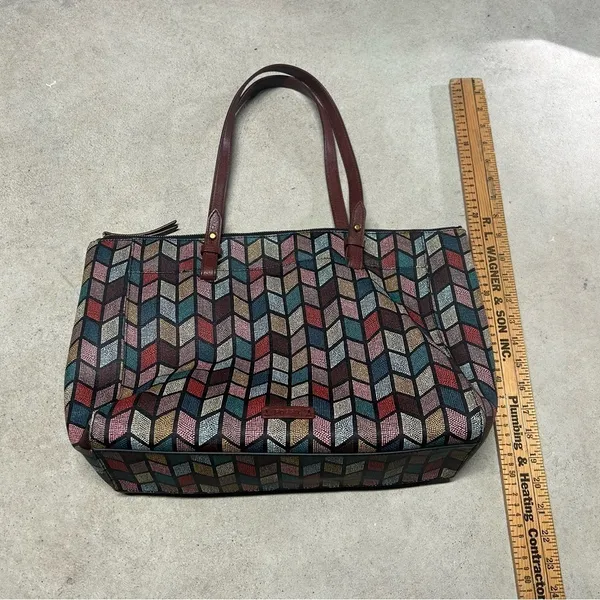 Fossil Women's Rachel Large Tote Bag Multicolor Chevron Zipper Top - Image 13