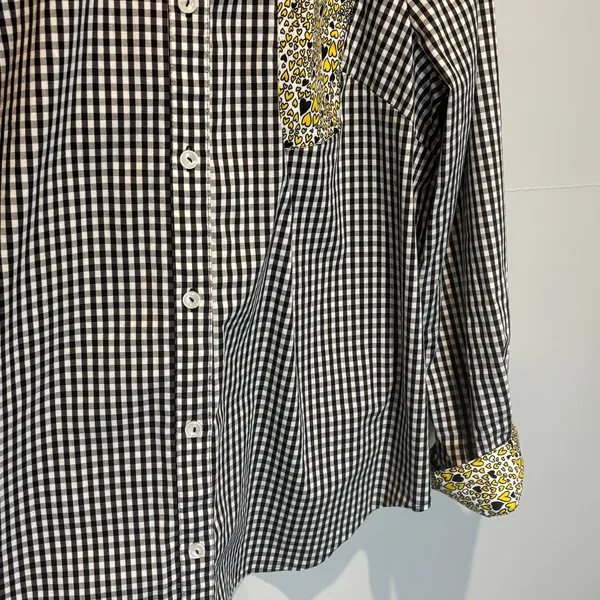 Susan Graver Gingham Plaid & Heart Print Button Down Shirt - size 14 - Image 3
