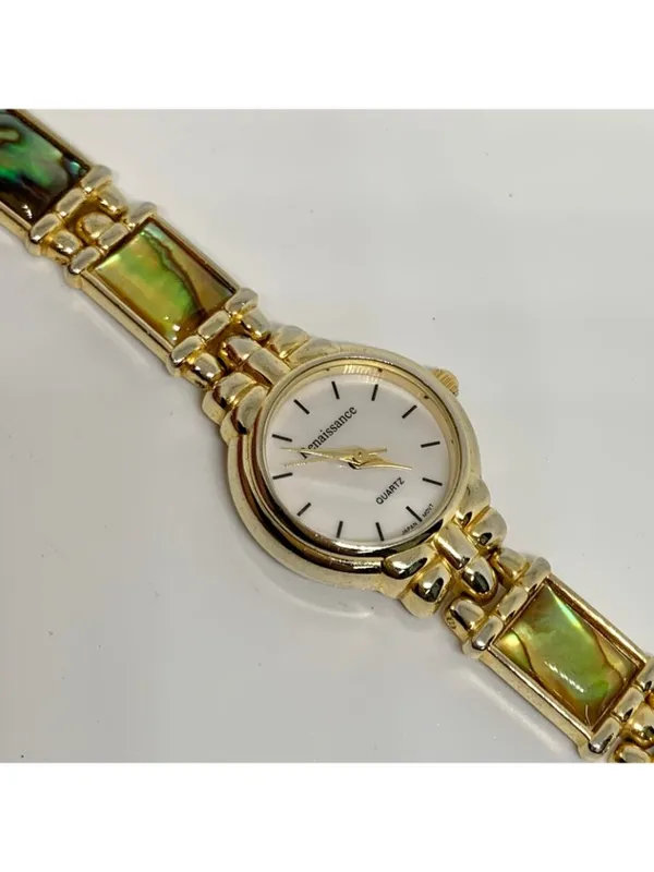 Renaissance Womens Watch gold tone abalone mop dial 23mm Quartz running - Image 3