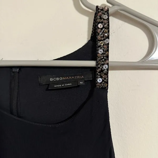 BCBGMAXAZRIA vintage 90s tulle tiered ruffle black dress with sequin strap Y2K - Image 5