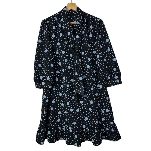 Who What Wear Black & Blue Polka Dot Ruffle Mini Dress‎ L - Image 2