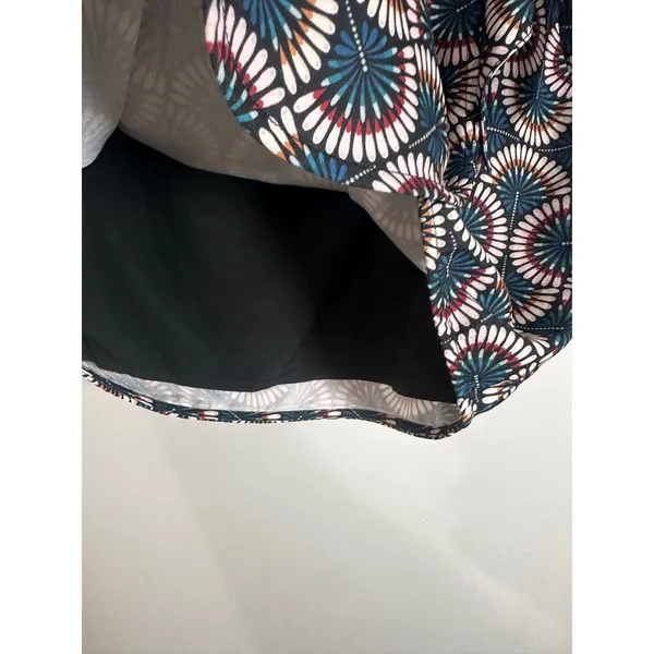 Molly Bracken Geometric Fan Print Wrap‎ Tulip Skirt Navy Blue Teal Coral NEW - Image 5