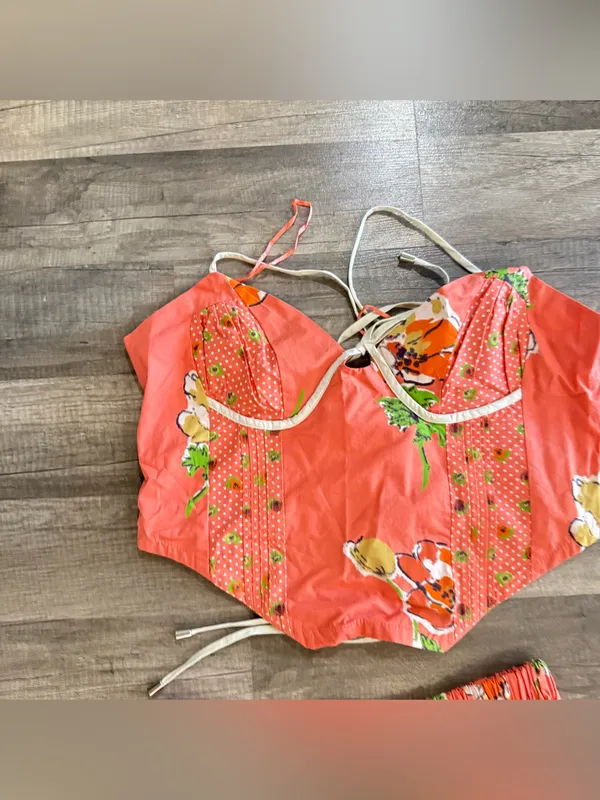 Free People Luca Printed Bustier Corset Top & Midi Skirt Vintage Set M - Image 5