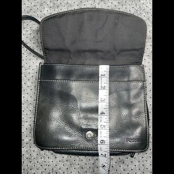 FOSSIL Crossbody Bag Purse Black Leather‎ Organizer - Image 7