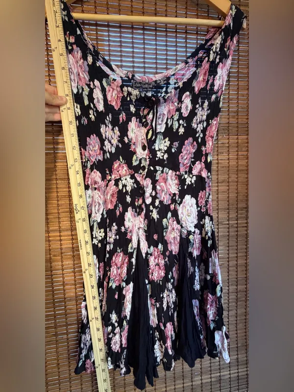 Vintage Neo Nostalgia Black Pink Floral Crinkle Mini Dress Small - Image 5