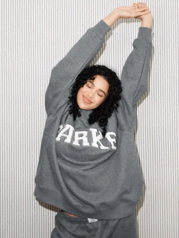 Parke Cozies Stormy Grey Varsity Mockneck Sweatshirt S/M Fleece - Image 2