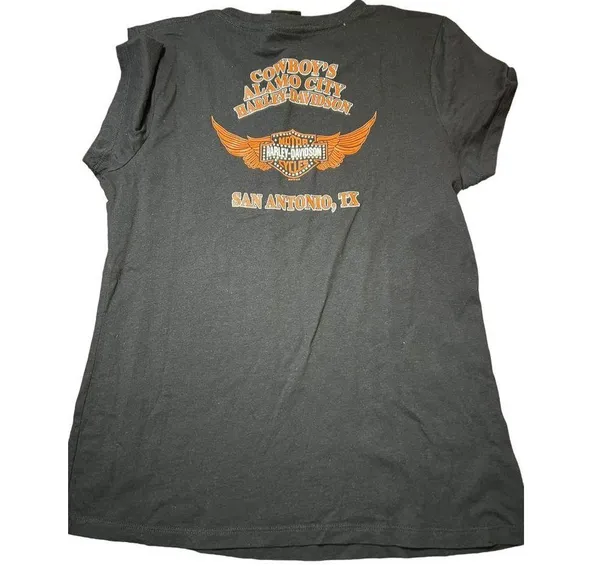 Harley Davidson Black Cowboys Alamo City Women Shirt TX Skull Cotton Sz L NWOT - Image 3