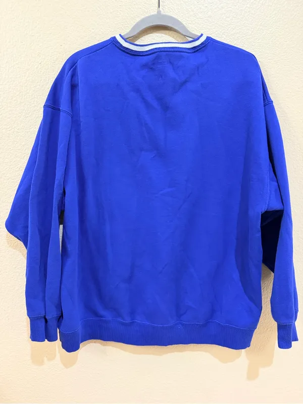 Hollister Los Angeles Varsity Sweatshirt Blue V-Neck Pullover Size L Oversized - Image 2