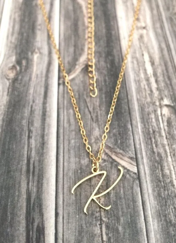 Letter K Cursive Initial Necklace Gold - Image 2
