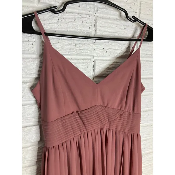 ModCloth Maxi Dress Womens Medium Pink Excellent‎ Pleated Chiffon V-Neck Formal - Image 2