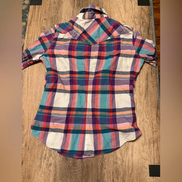 American Eagle Plaid Snap Button Shirt Size Small Cotton - Image 3