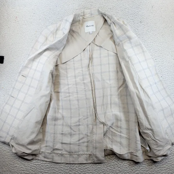 Madewell Dorset Blazer Linen Blend Windowpane Plaid Beige‎ AI160 Womens Small - Image 3