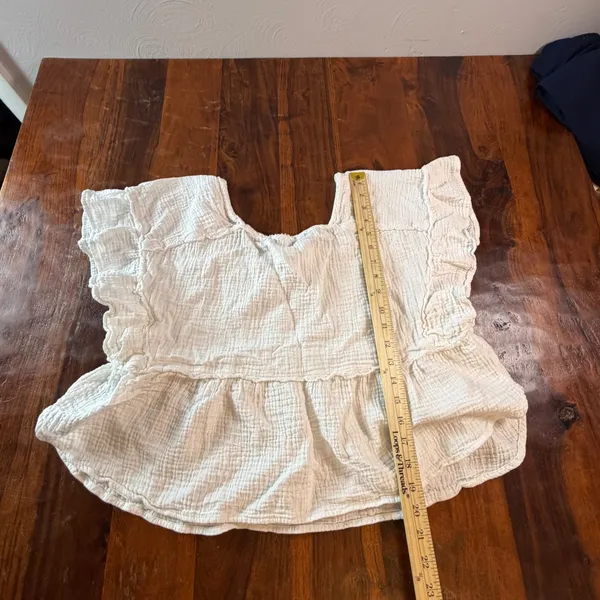 Anthropologie White Cotton Gauze Ruffle Peplum Blouse Square Neck Large - Image 6