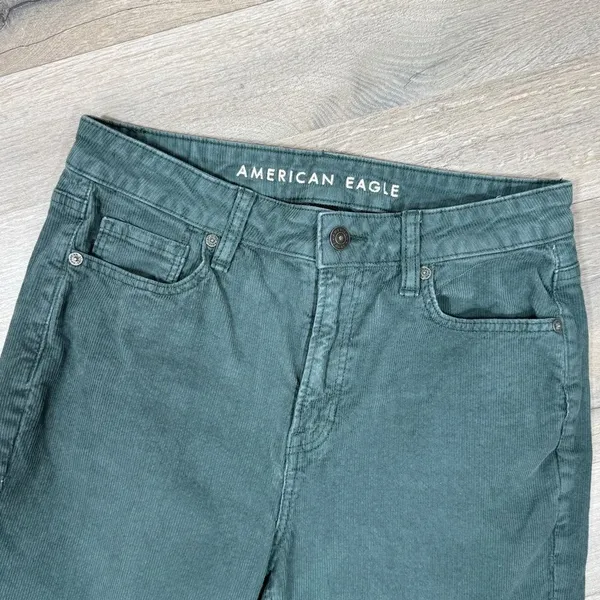 American Eagle Corduroy‎ Crop Pants Mom Straight Jean Teal Green 4 Y2K Twee - Image 8