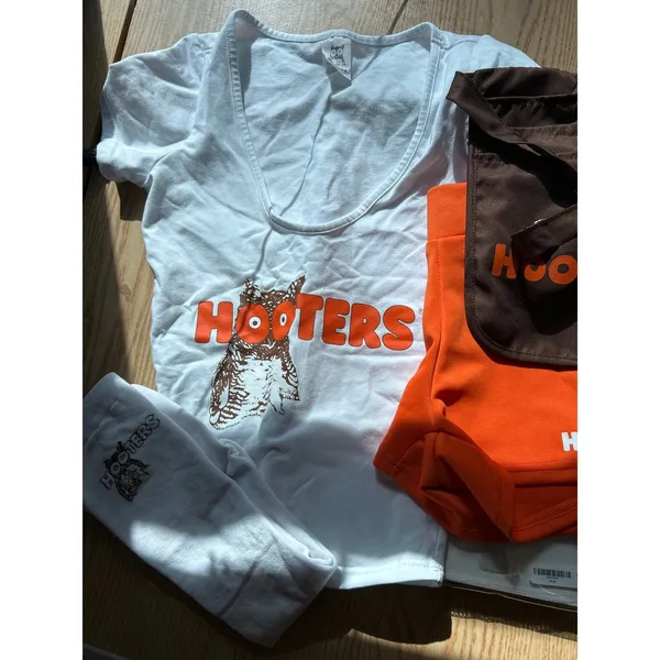 New Spirit 5pc Hooters girl Halloween Costume Shorts Pouch Socks Name Tag Xs 0-2 - Image 11