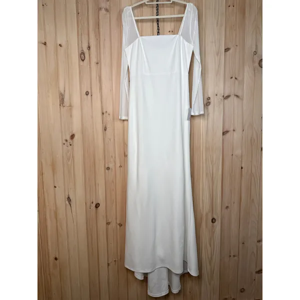 NWT Lulus Lovingly Yours White Mesh Long Sleeve Maxi Dress Wedding Bridal Sz XXS - Image 2