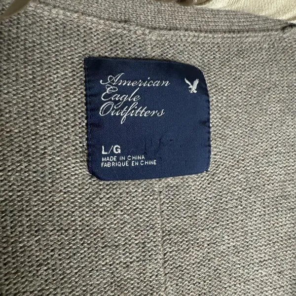 American Eagle AOE Fall 2010 Y2K Striped Cardigan L Wool Grey Preppy Millennial - Image 6