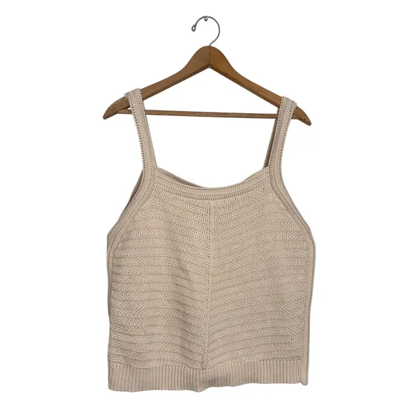 Joie Beige Knit Tank Top Sleeveless Cotton Blend Sweater XL Neutral Square‎ Neck - Image 2
