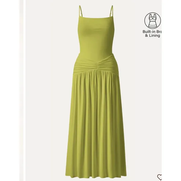 OGL Green Spaghetti Strap Midi Dress Size S Built-In Bra Casual NWT - Image 2