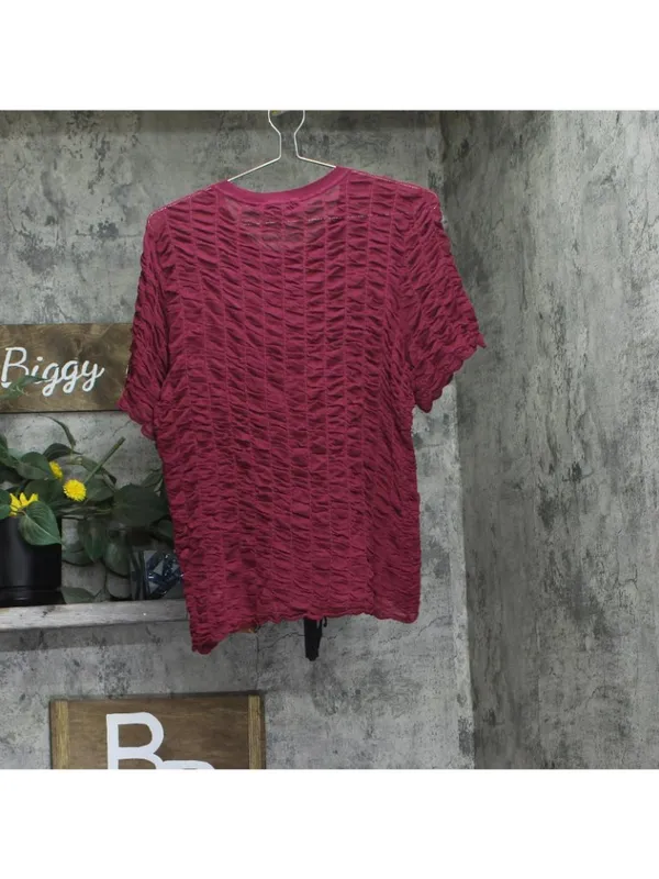 NWT DKNY Textured Ruched Superfine Texture Top P52SAW83 Beet Red L - Image 6