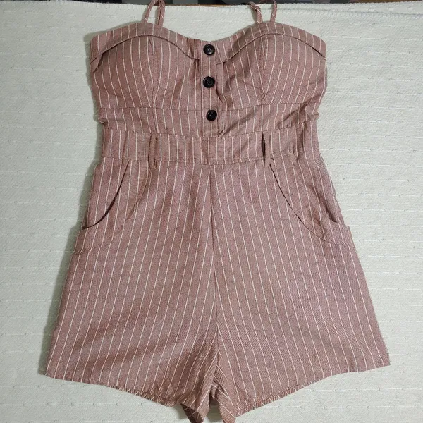 Active USA Brown and white Striped print‎ Romper Size L - Image 2