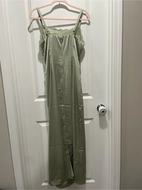 Reformation Vesper Satin Midi Dress Salvia Sage Green Cocktail Party Size 12 - Image 8