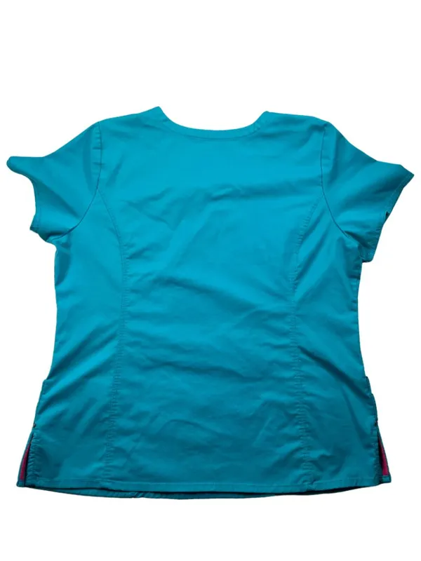 Beyond Scrubs XL Teal Blue Stretch V-Neck Scrub Top Nurse Medical Uniform - Image 2