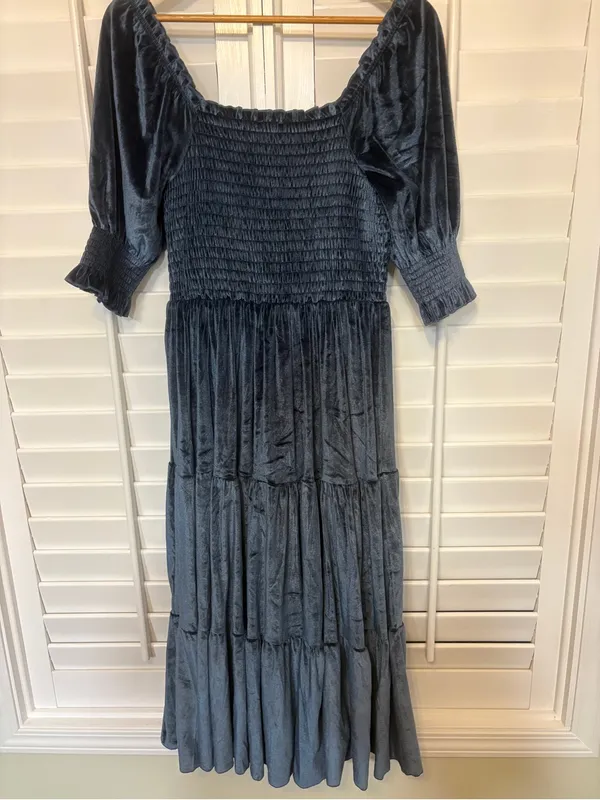 Baltic Born Blue Vivaldi Smocked Velvet Midi Dress Size Medium - Image 2