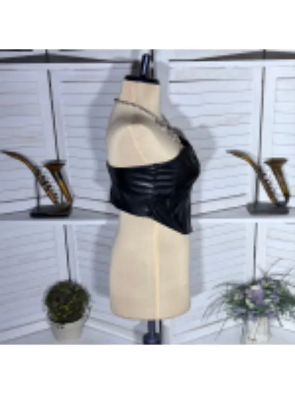 H&M Divided Bandeau Corset Top Black Leather Size Small - Image 5