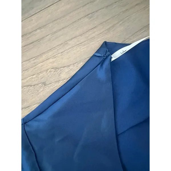 Lulus Blue Satin Halter Asymmetrical Midi Dress Size S - Image 9