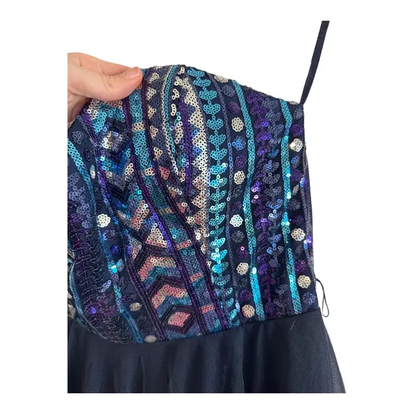 Nights by Tease Me Y2K Blue Sequin and Tulle Strapless Mini Formal Dress Size 0 - Image 4