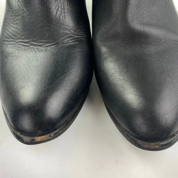 PB Women's Black Leather Almond Toe Buckle Strap Zip Chelsea Ankle Boots Size 8 - Image 6