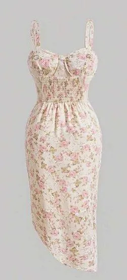 Floral Print Ruched Asymmetrical Hem Cami Dress - Image 2