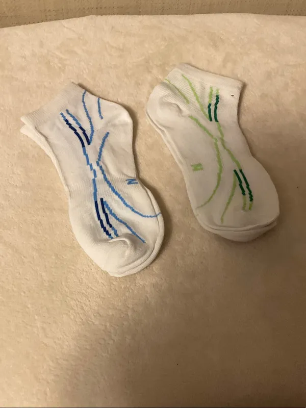 Women's White Ankle Socks with Blue & Green Accent Stripes - Image 2