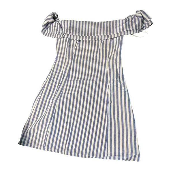 NWT Lulus Size Small‎ Seaside Skipper Blue Striped Off-The-Shoulder Mini Dress - Image 3