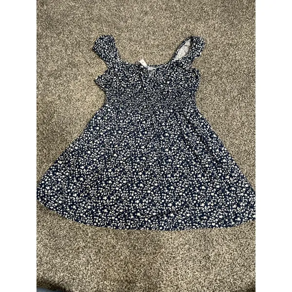 Old Navy Blue Waist-Defined Floral Mini Short Sleeve Dress M - Image 12