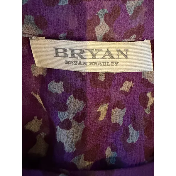 Bryan Bradley Shirt Women Small Purple‎ Leopard Print Silk Button Front Blouse - Image 9