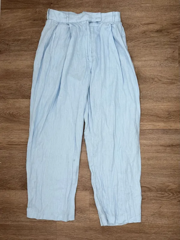100% Linen Baby Blue Wide Leg Trousers - Image 2