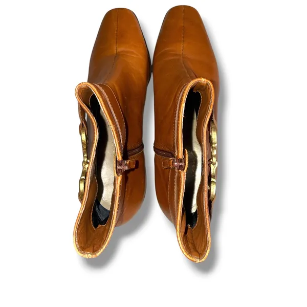 Talbots Ankle Boots Womens 7.5B Cognac Leather Horsebit Square Toe Riding Brazil - Image 8