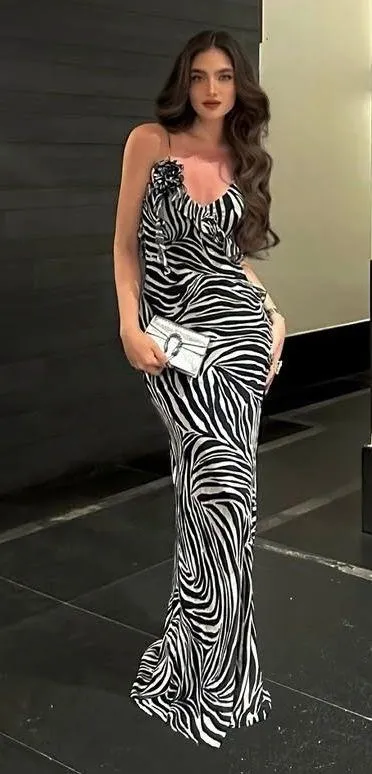 Zara dress maxi zebra animal print flower open back bodycon evening wedding - Image 14