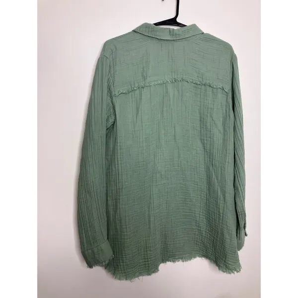 Natural Reflections Button Down Women M Green Excellent Frayed Cotton Gauze Top - Image 7